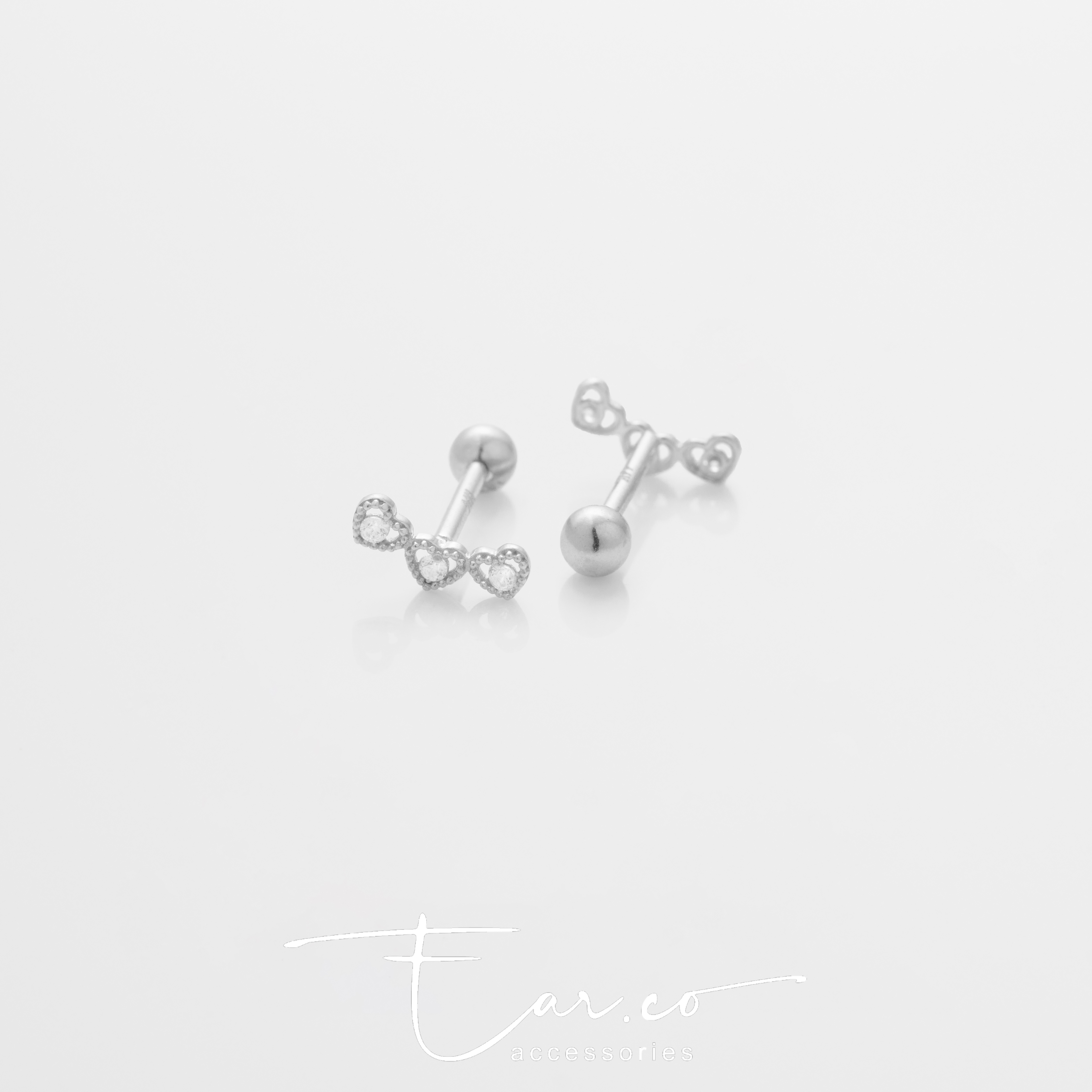 Triple Heart (單隻) - 14K WHITE SOLID GOLD
