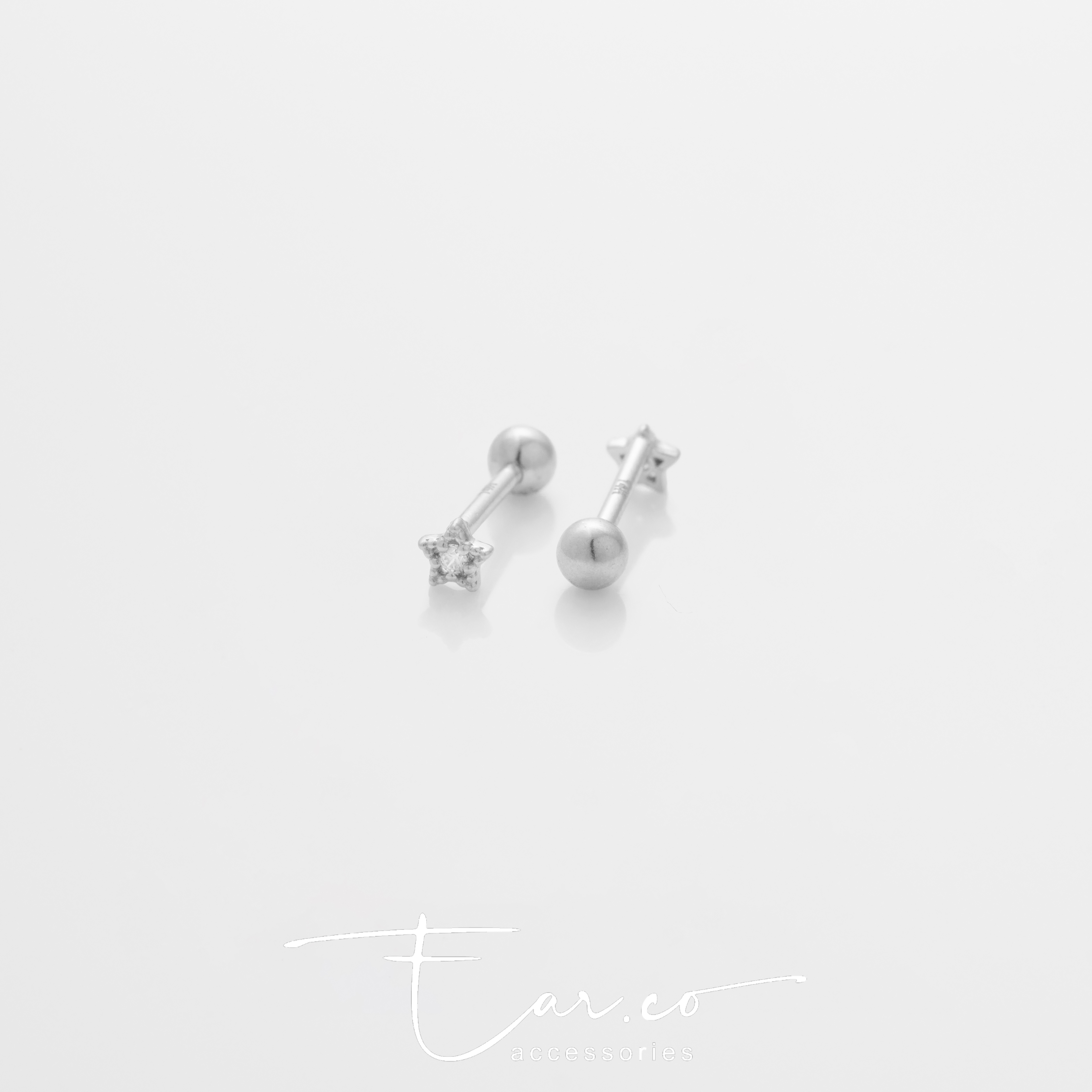 Star B (單隻) - 14K WHITE SOLID GOLD