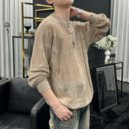 寬版透視麻花紋鏤空夏季針織衫上衣