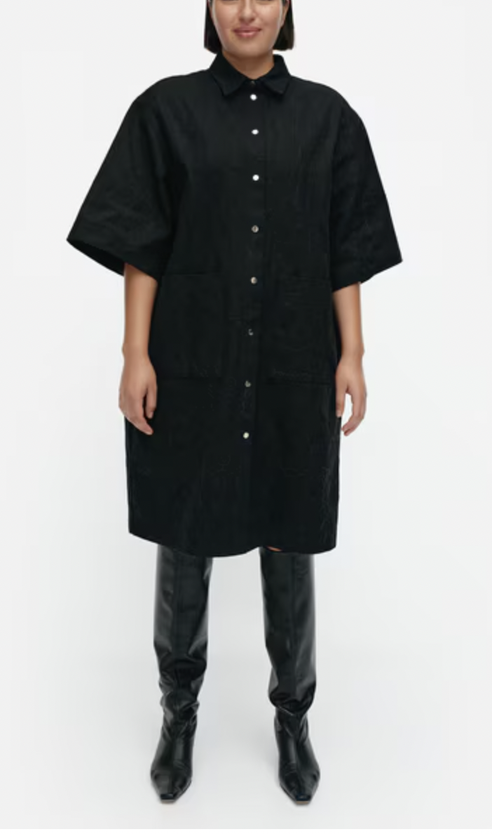 代購現貨 ｜ marimekko 黑色暗花長恤衫裙 | Mitta Mini Piirto Unikk