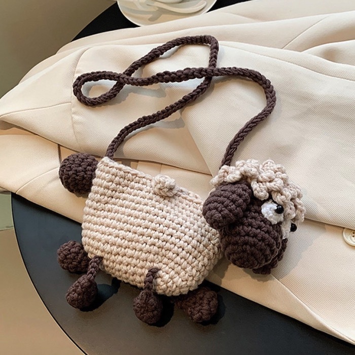 《41034》可愛羊咩咩手勾毛線側背包