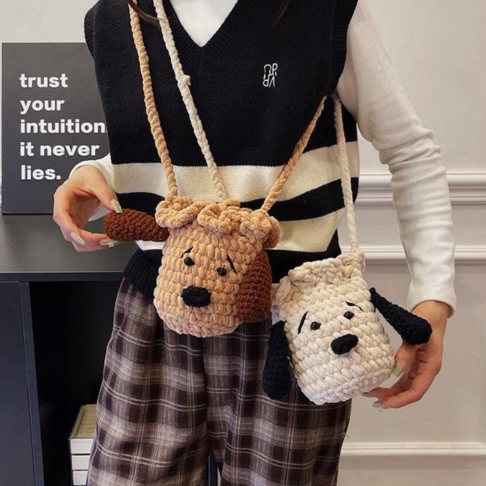 《41035》針織手勾捲捲狗狗小包包