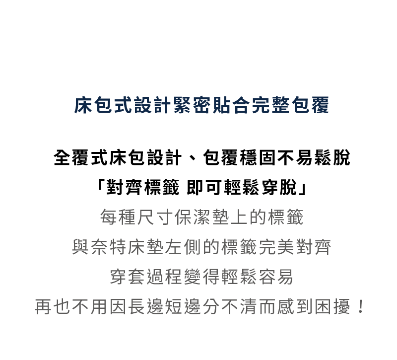 奈特保潔墊，全覆式床包設計、穩固包覆不易鬆脫。