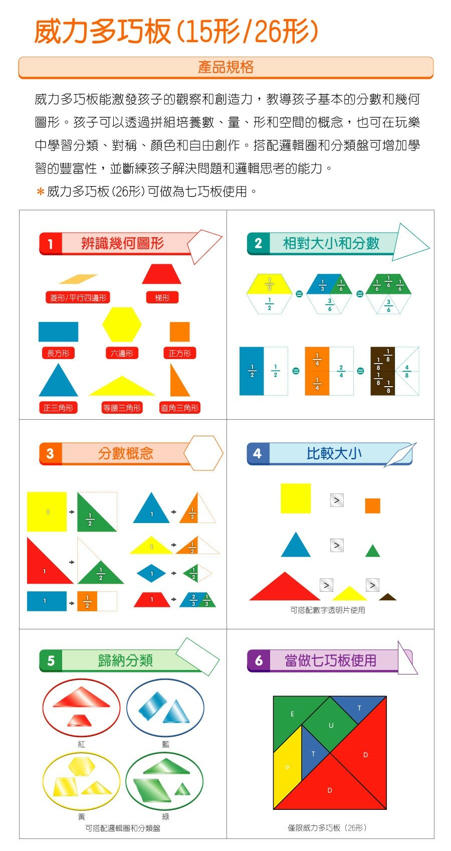 《台灣製USL遊思樂》教具 積木  威力多巧板(15形,460pcs)