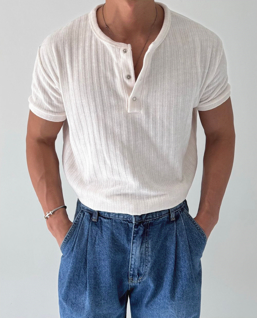 天鵝絨亨利領短袖上衣