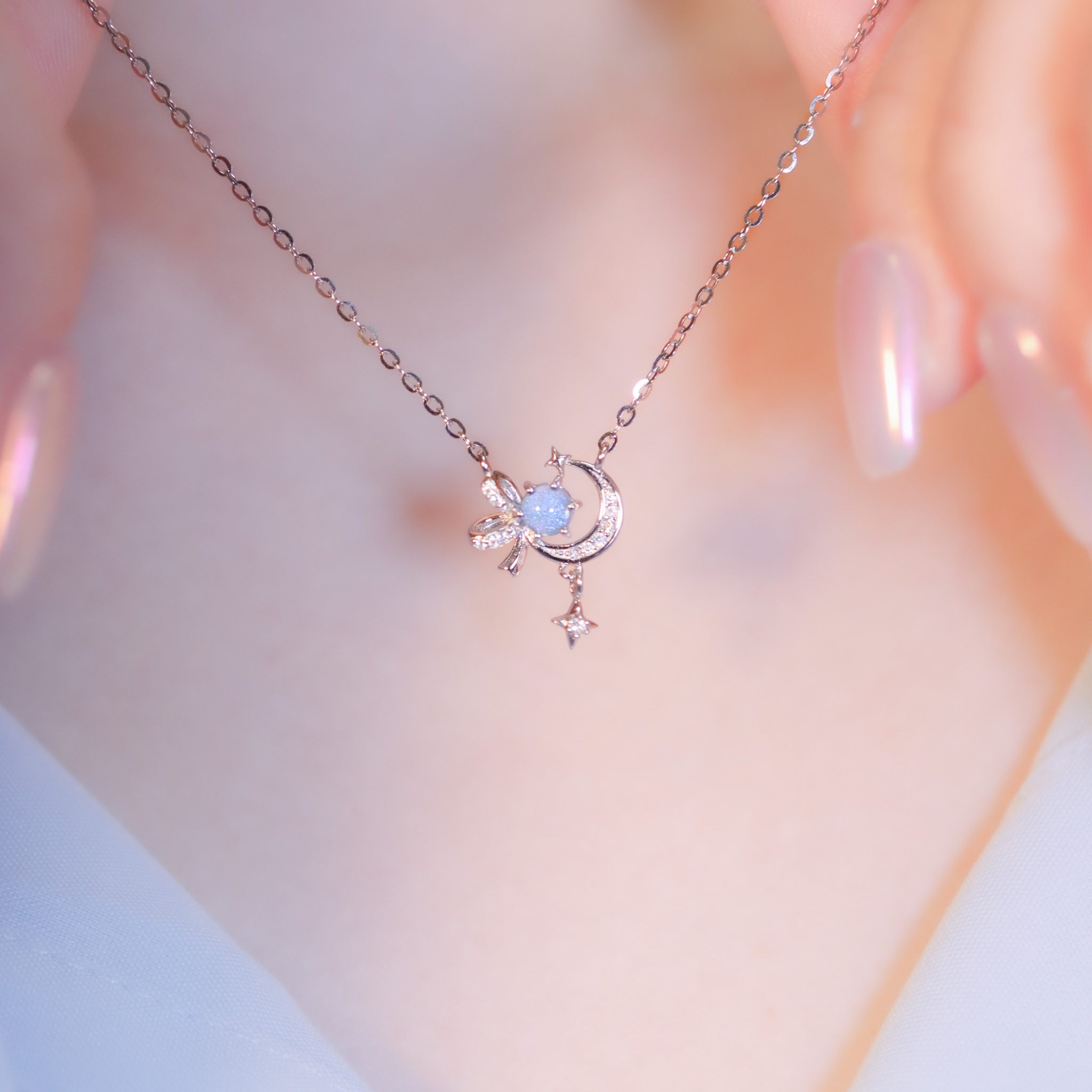 | 925純銀・白金・琉璃 | 星漫蝴蝶結項鍊 | NE1092 |