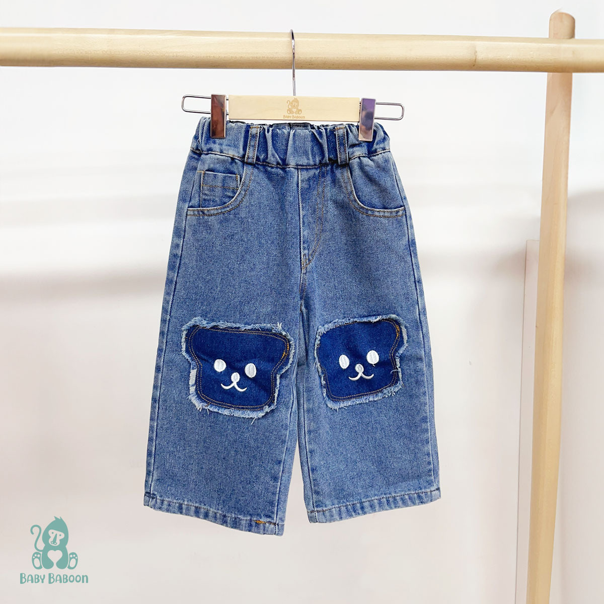 可愛熊牛仔長褲