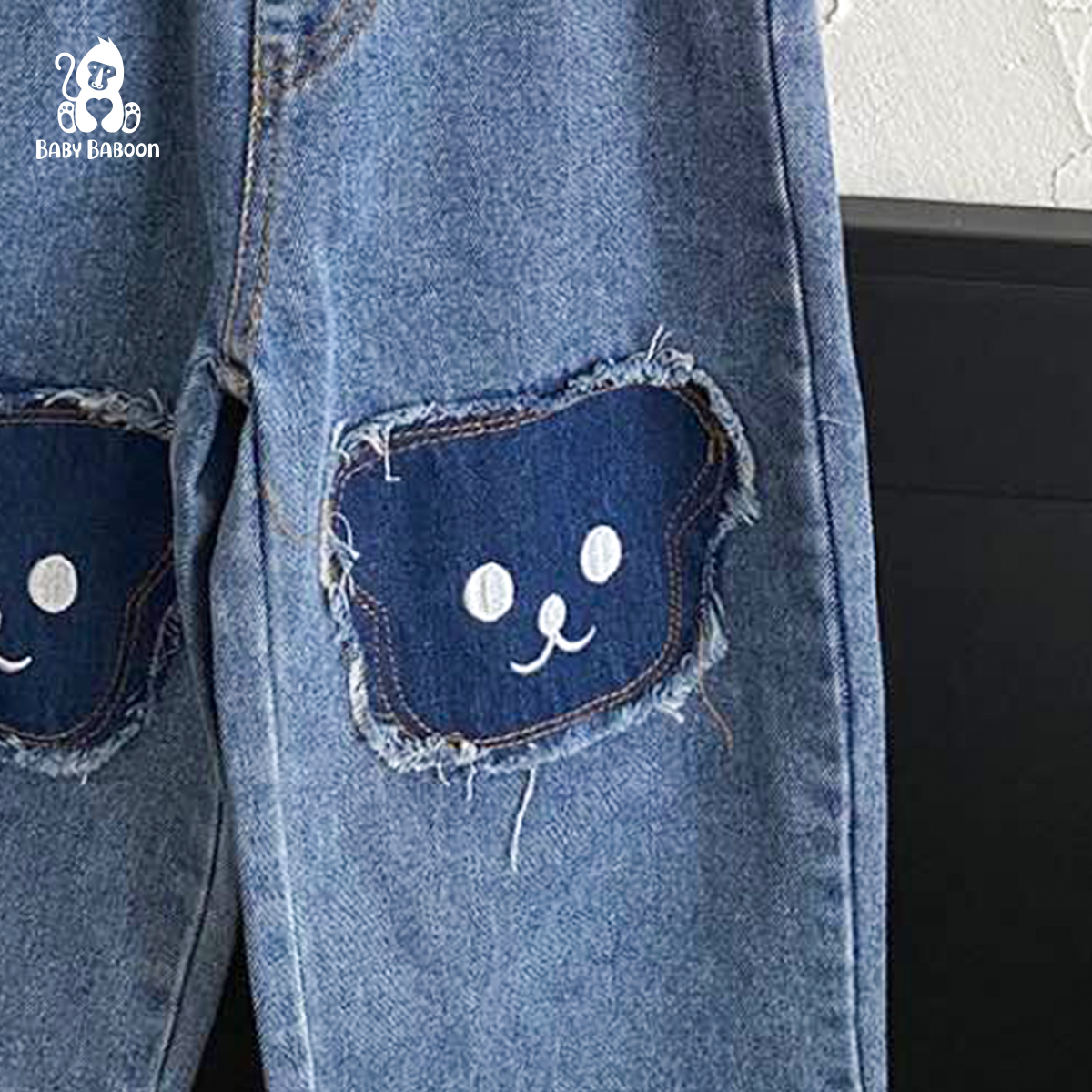 可愛熊牛仔長褲