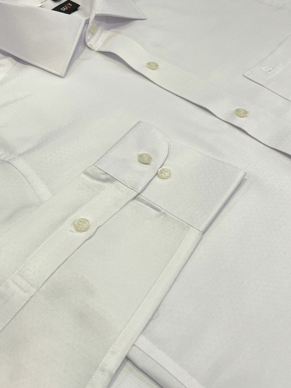 緹花白色長袖襯衫7