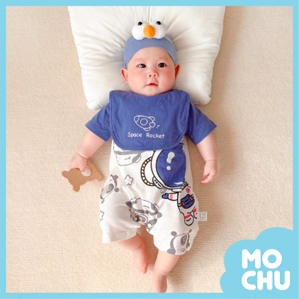 快樂星球短袖連身衣+口水巾