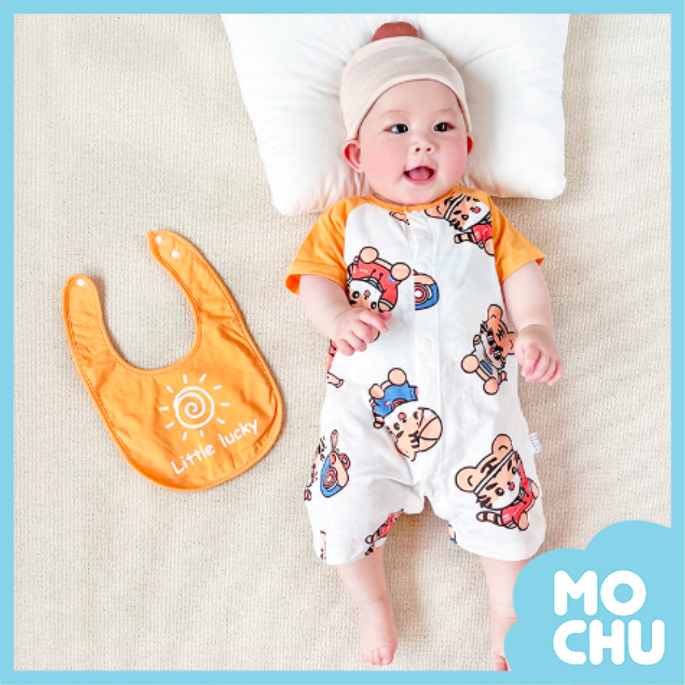 棒球虎短袖連身衣+口水巾