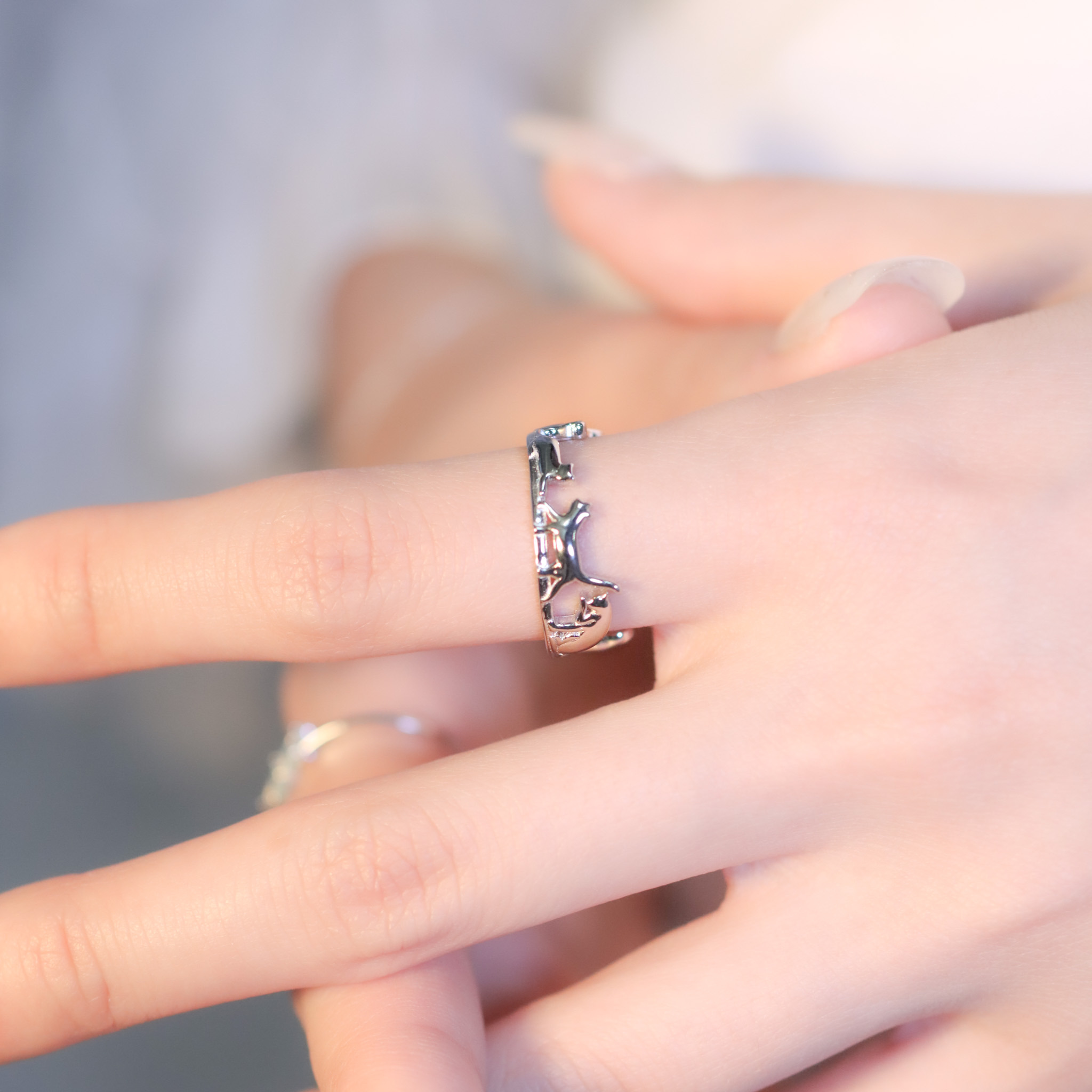 | 925 Silver・ White Gold | Playful Cat Ring  | RI0659 |