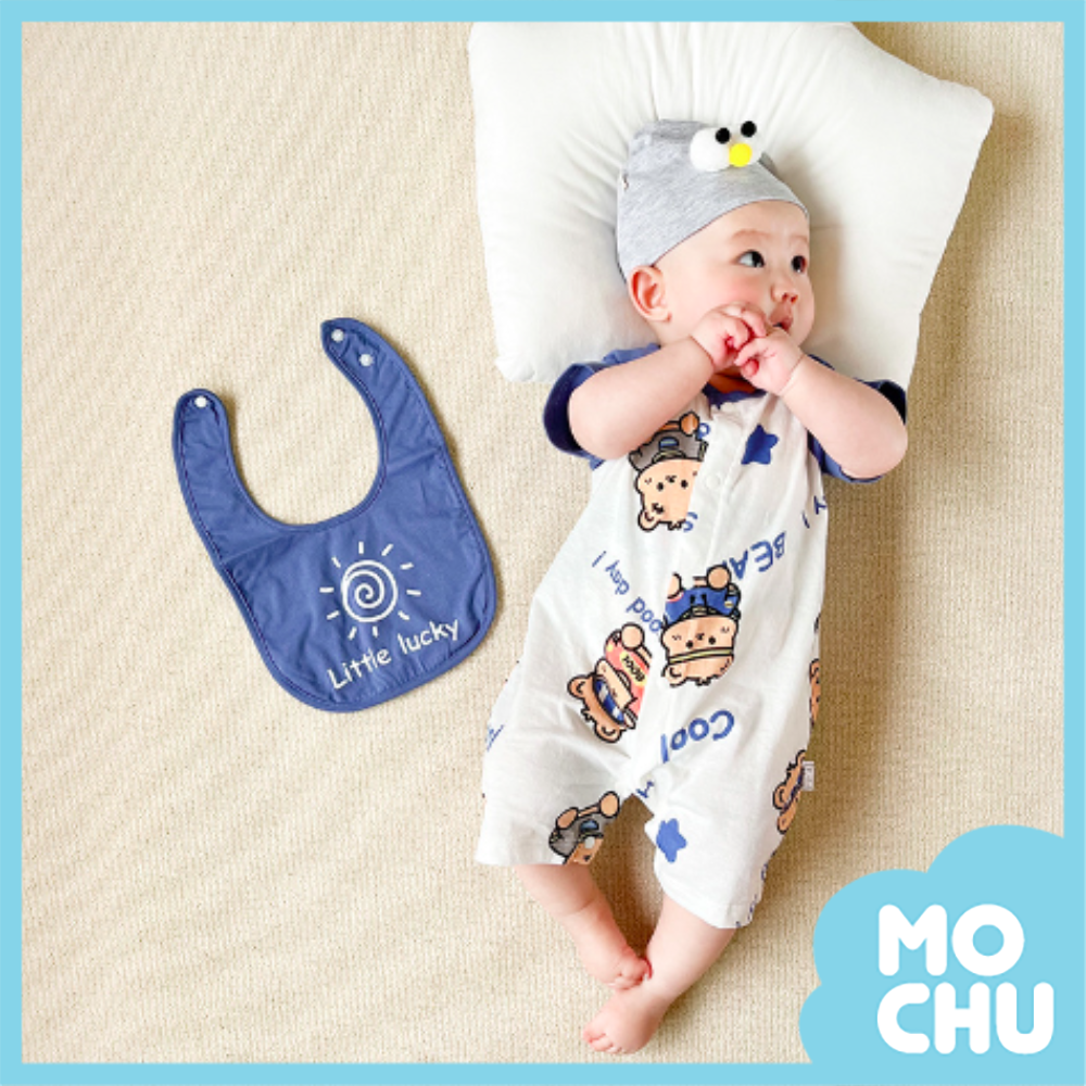 嗨皮熊短袖連身衣+口水巾