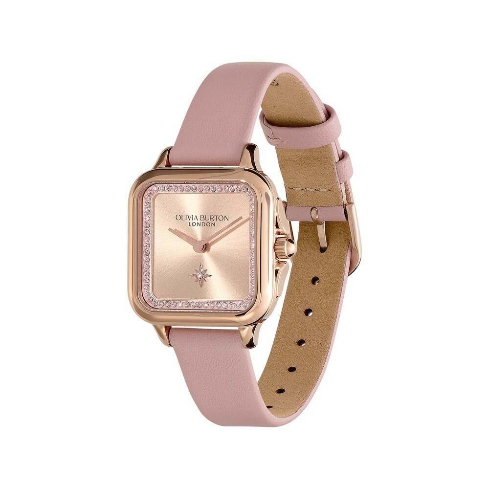 萬年鐘錶 -  Olivia Burton  藝術時尚   玫瑰金粉色皮革款女錶 24000122  錶徑28MM