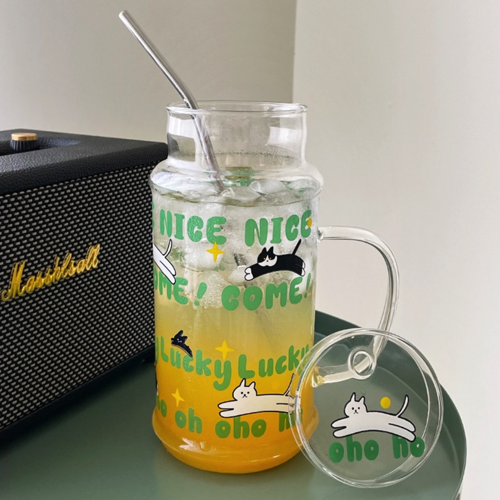 《41039》可愛飛越貓咪大容量玻璃杯/1100ml