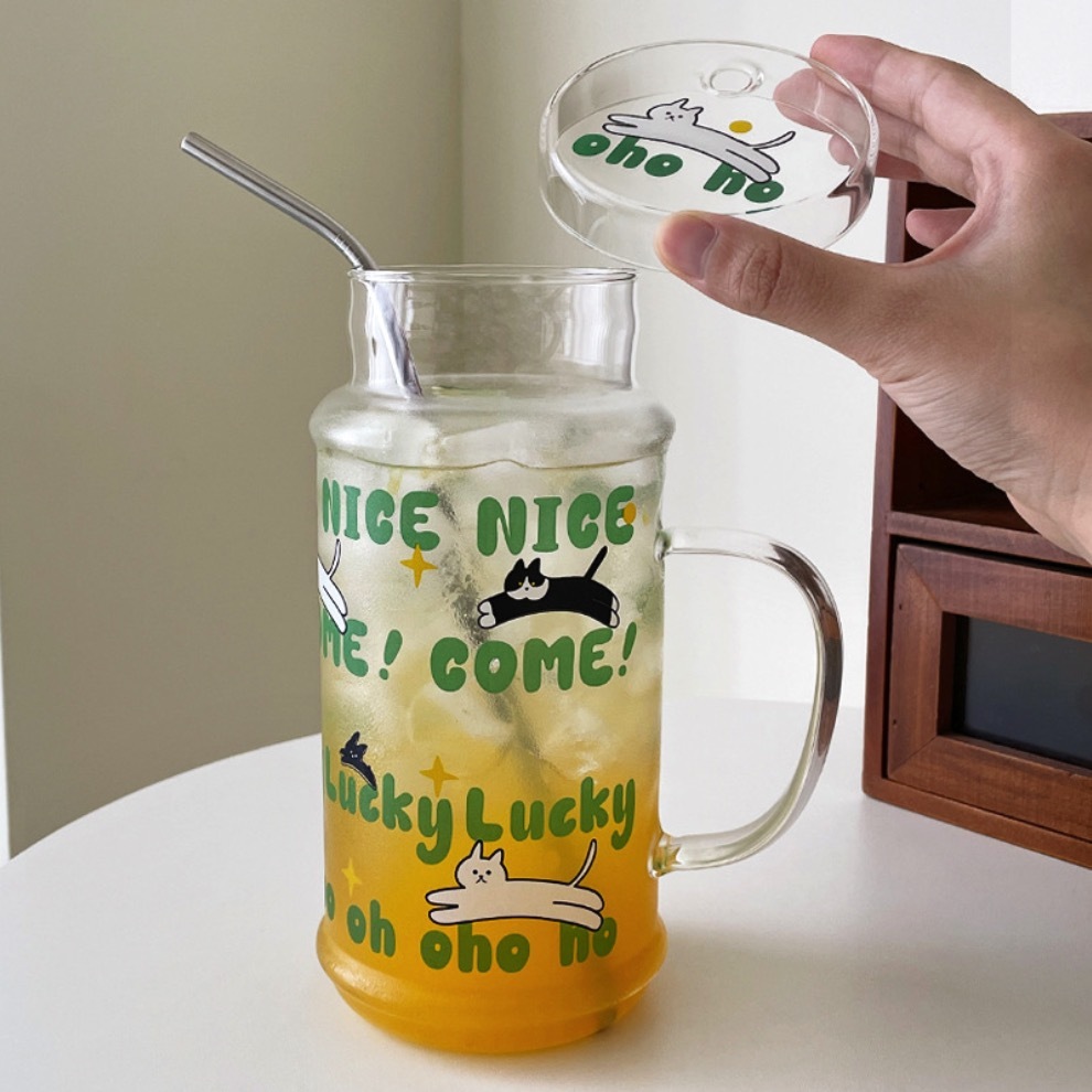 《41039》可愛飛越貓咪大容量玻璃杯/1100ml