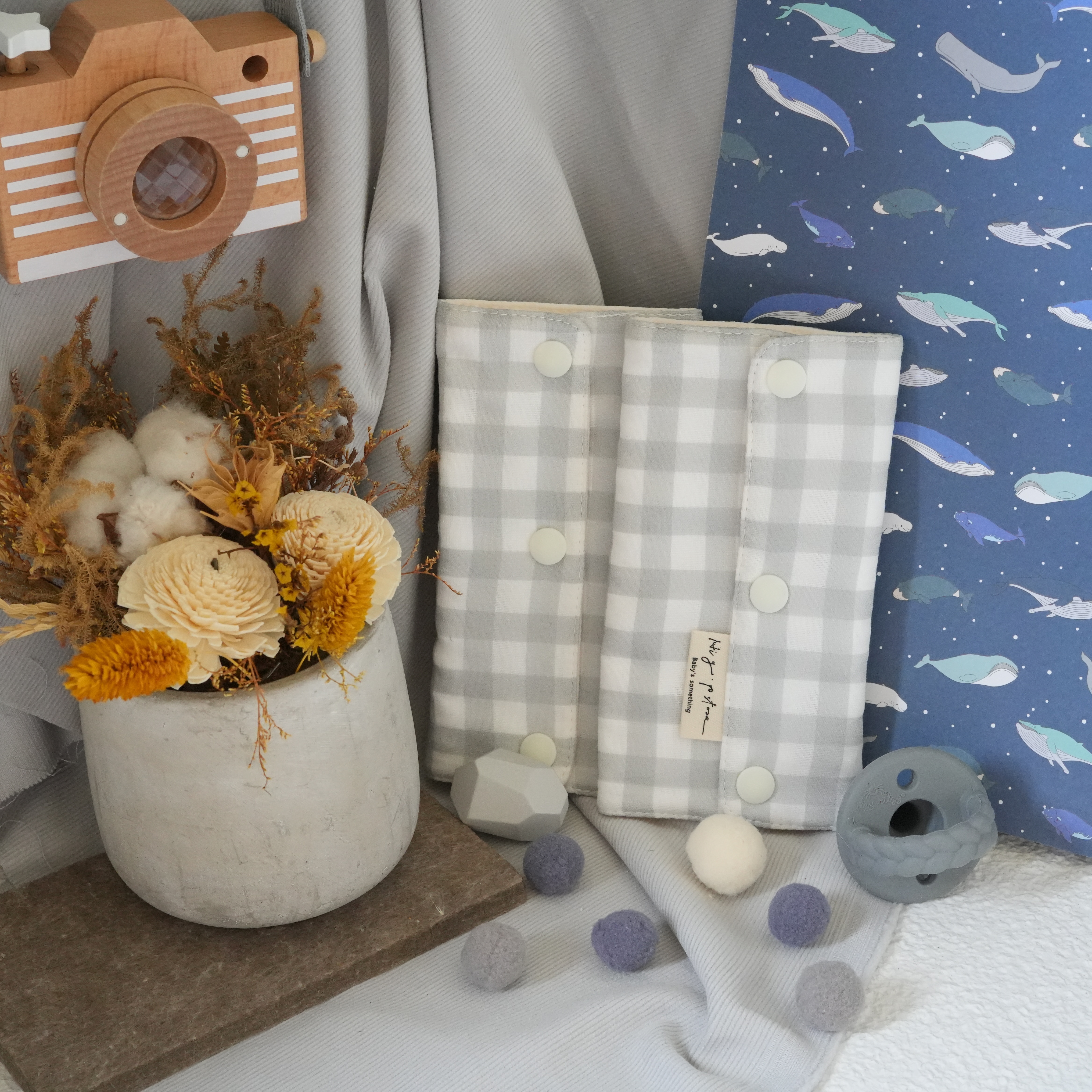 Hi Y.P store-揹巾口水套-獨家設計款-銀灰格紋