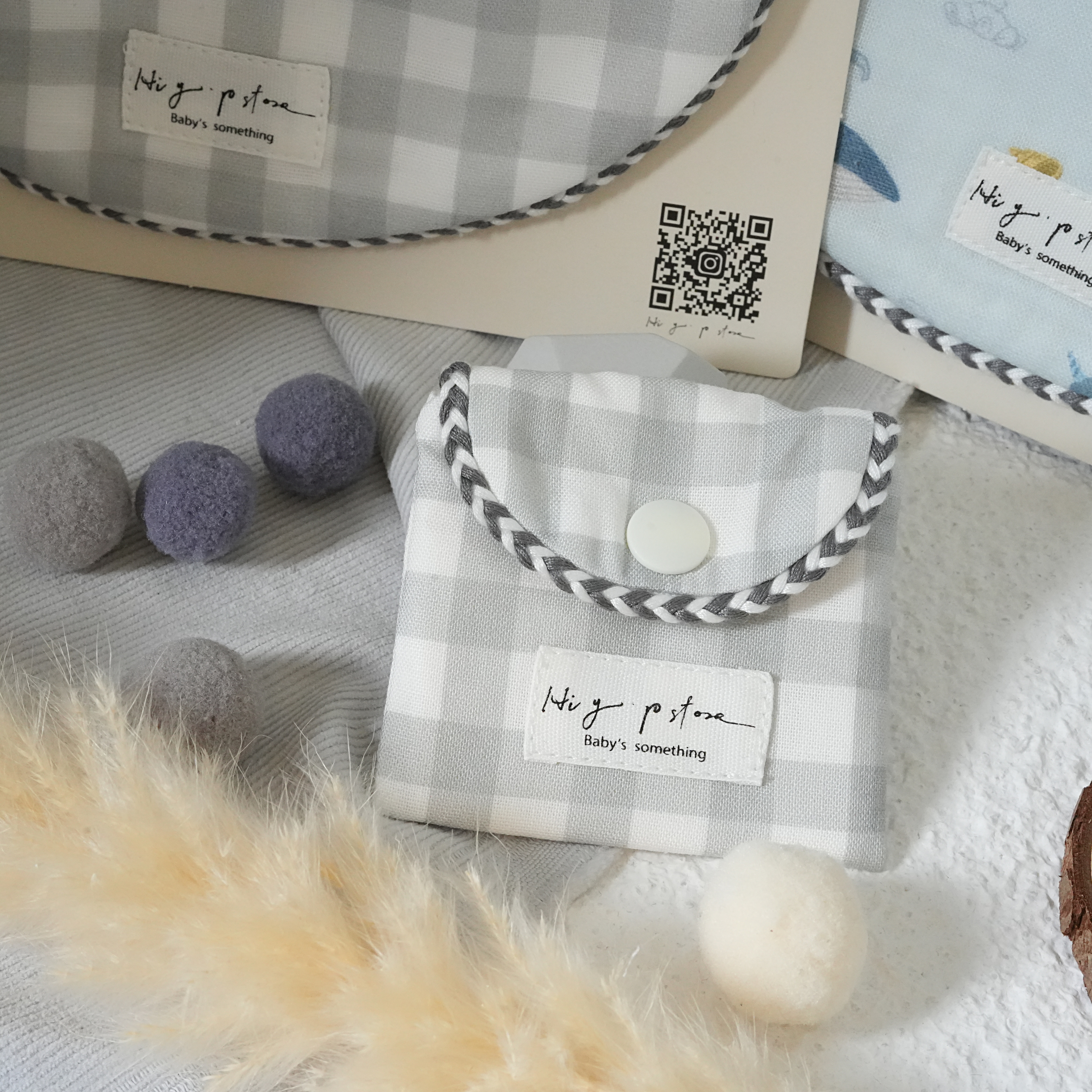 Hi Y.P store-平安符袋-獨家設計-銀灰格紋