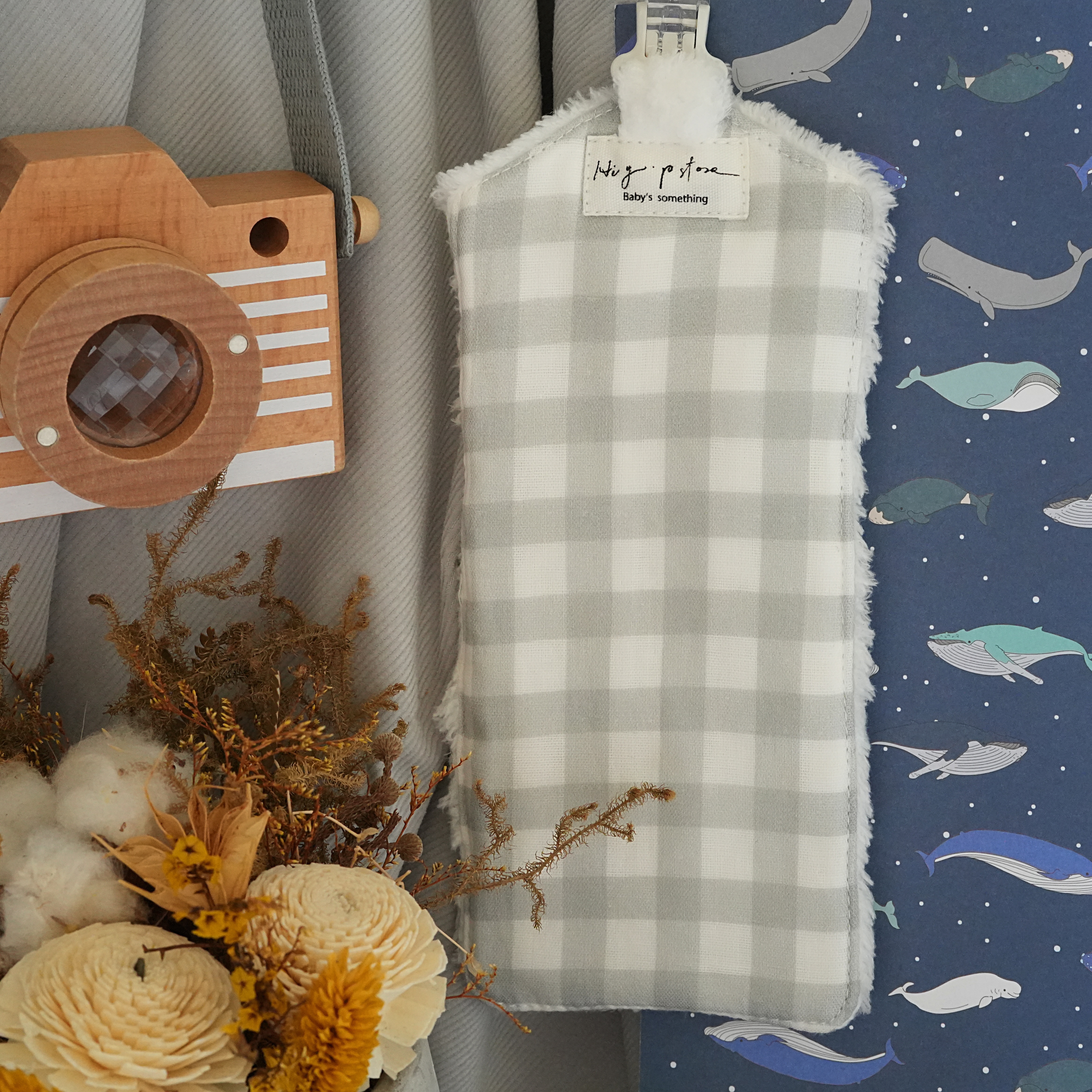 Hi Y.P store-手作手帕夾-獨家設計-銀灰格紋