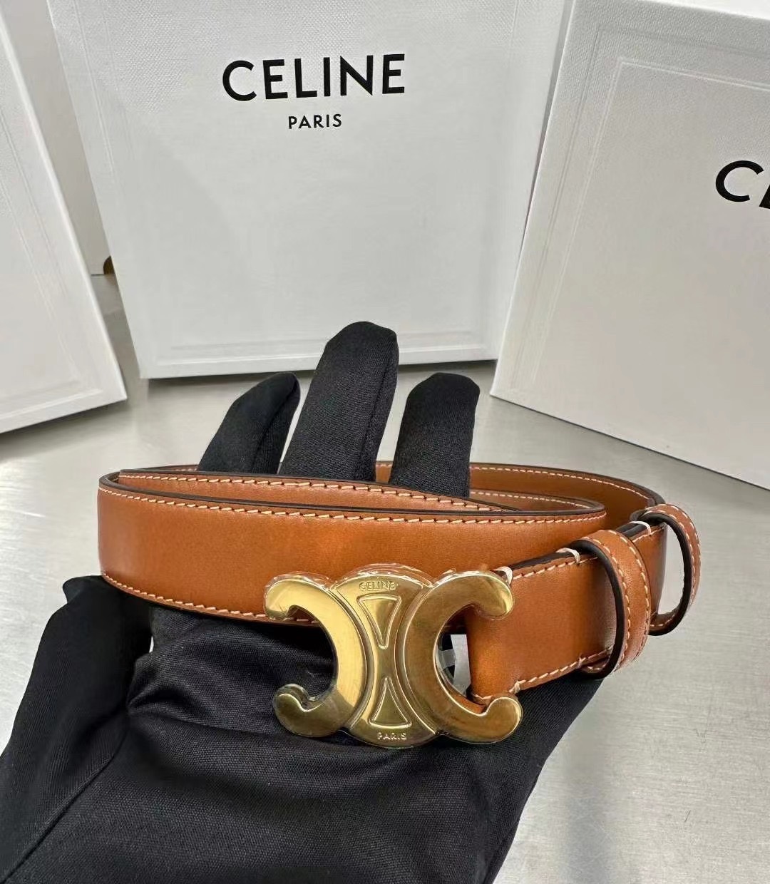 Celine 棕色皮帶2.5cm -M