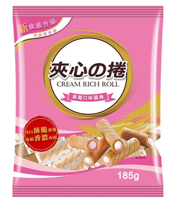 （箱購）旺旺夾心の捲-草莓口味蛋捲185g(10入/箱)