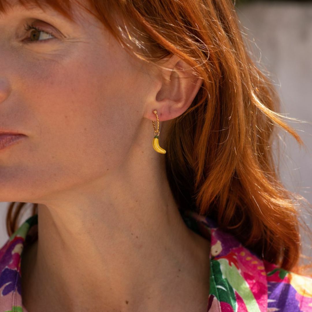 香蕉水果迷你圈型耳環-單只