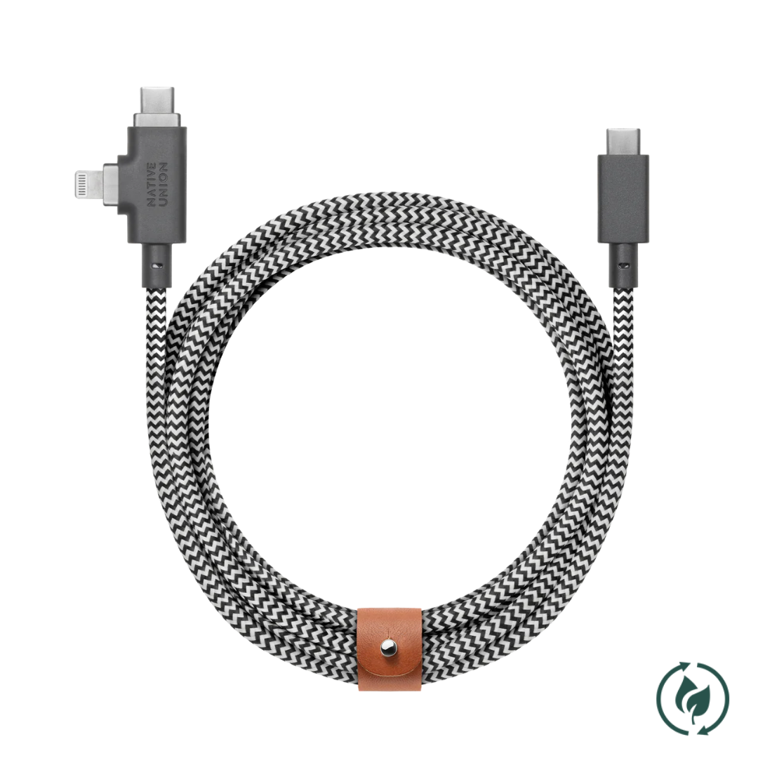 二合一 2.4公尺快充充電線-斑馬[C-C+L]