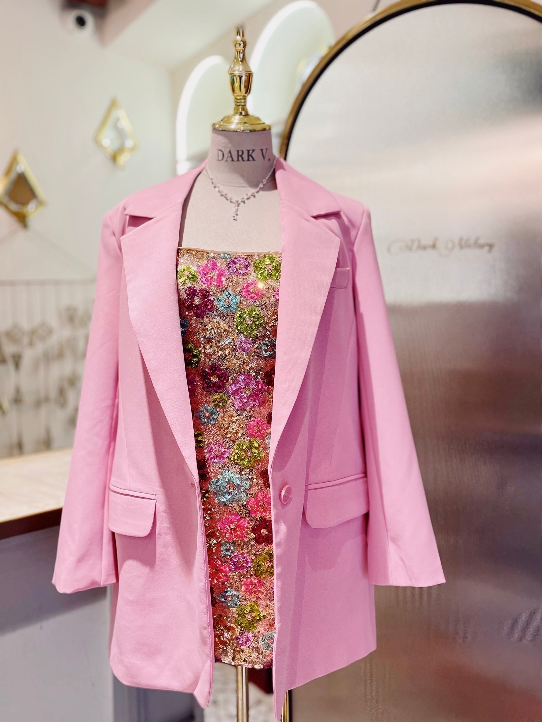 Baby pink 單釦oversized 西裝外套