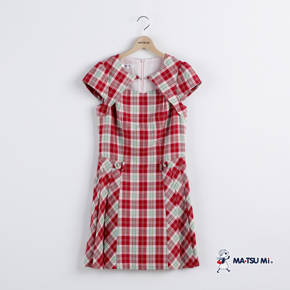 MA‧TSU Mi 珍珠鍊飾簍空百褶洋裝(桃紅.深藍)