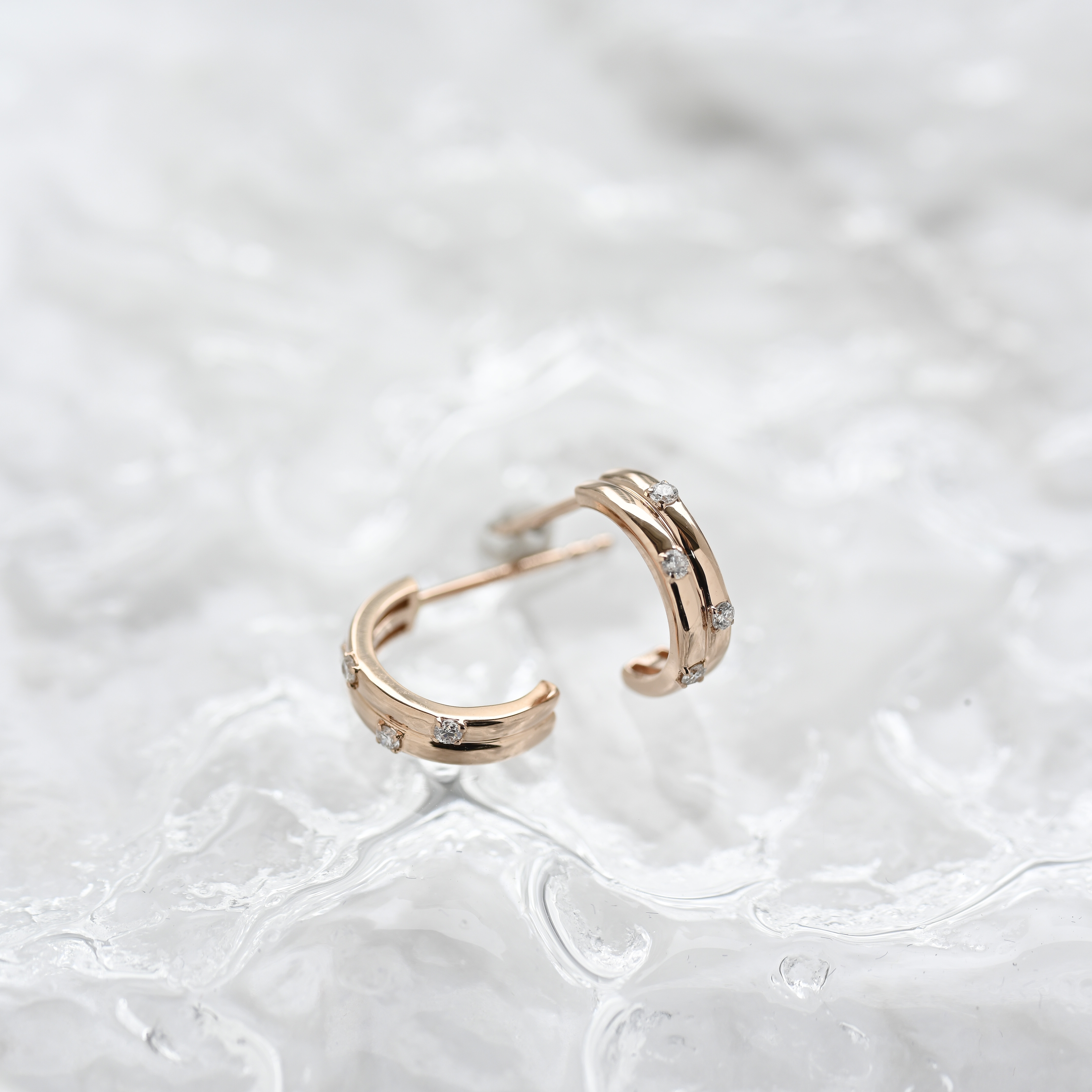 18K Duo Half Hoop Diamond Earring