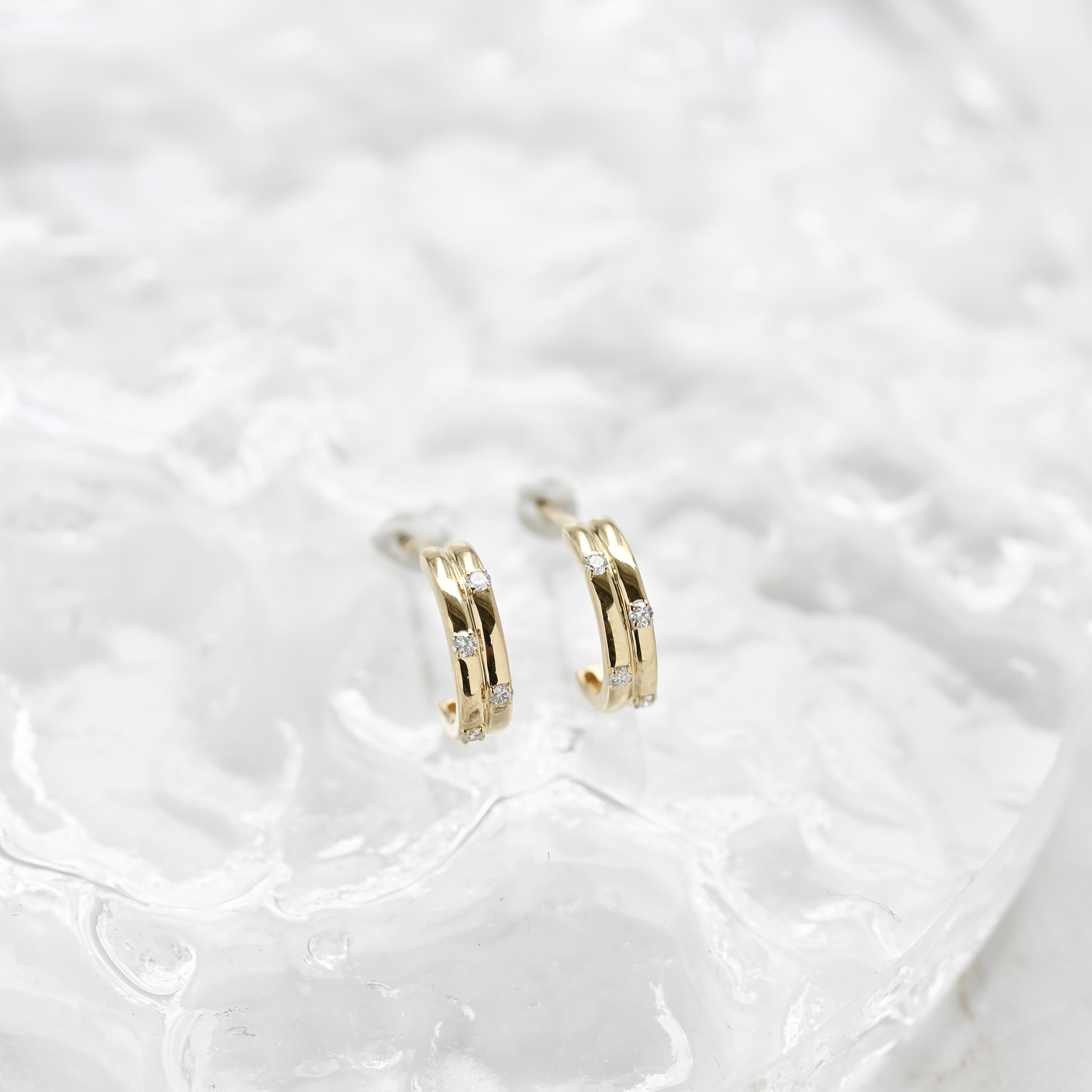 18K Duo Half Hoop Diamond Earring