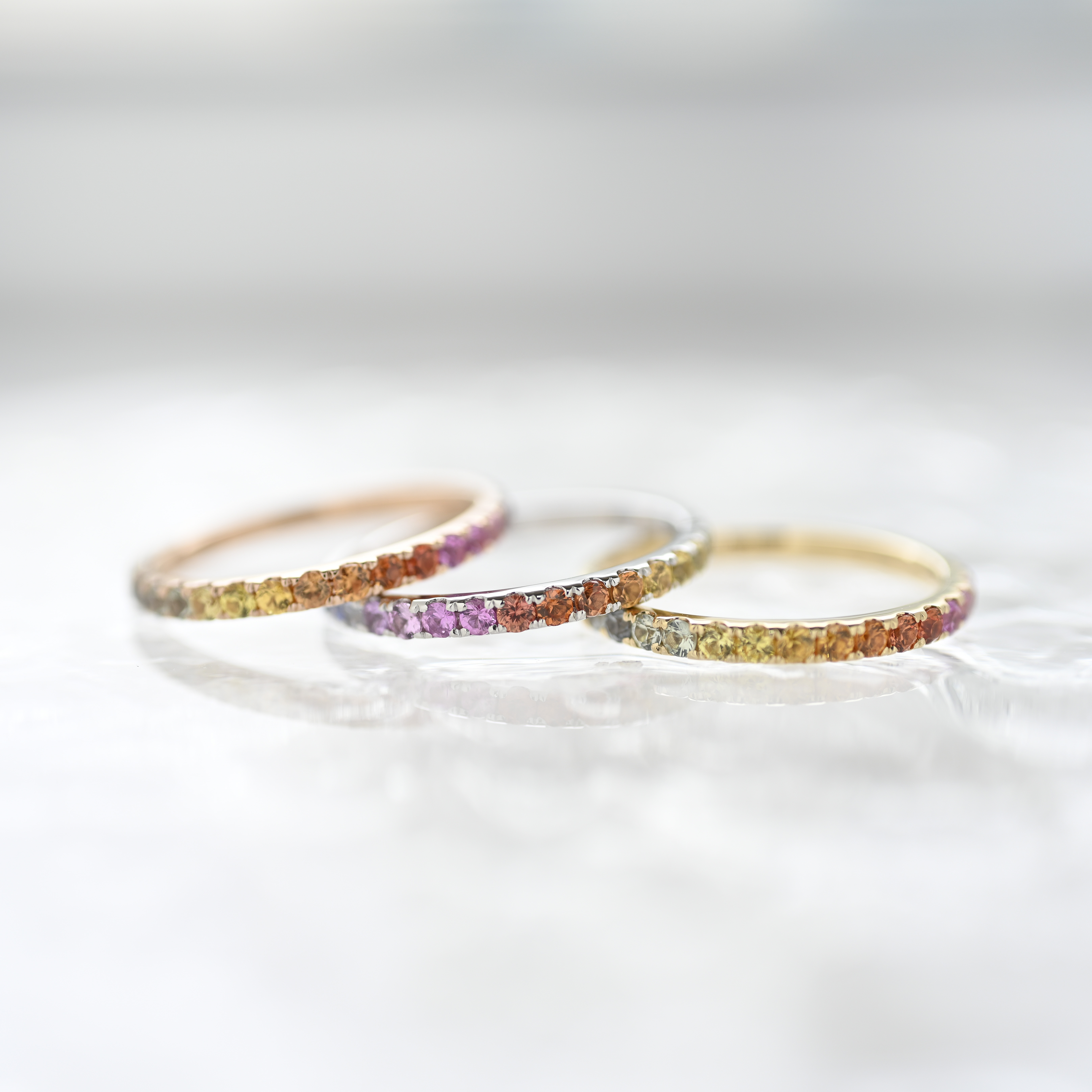 18K 1.8mm Rainbow Sapphire Half Eternity Ring