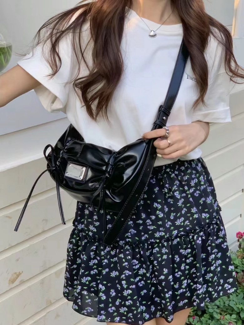 【現貨】MATIN KIM HALF SHIRRING RIBBON ROUND BAG 蝴蝶結包 黑色 MK2411BG002M