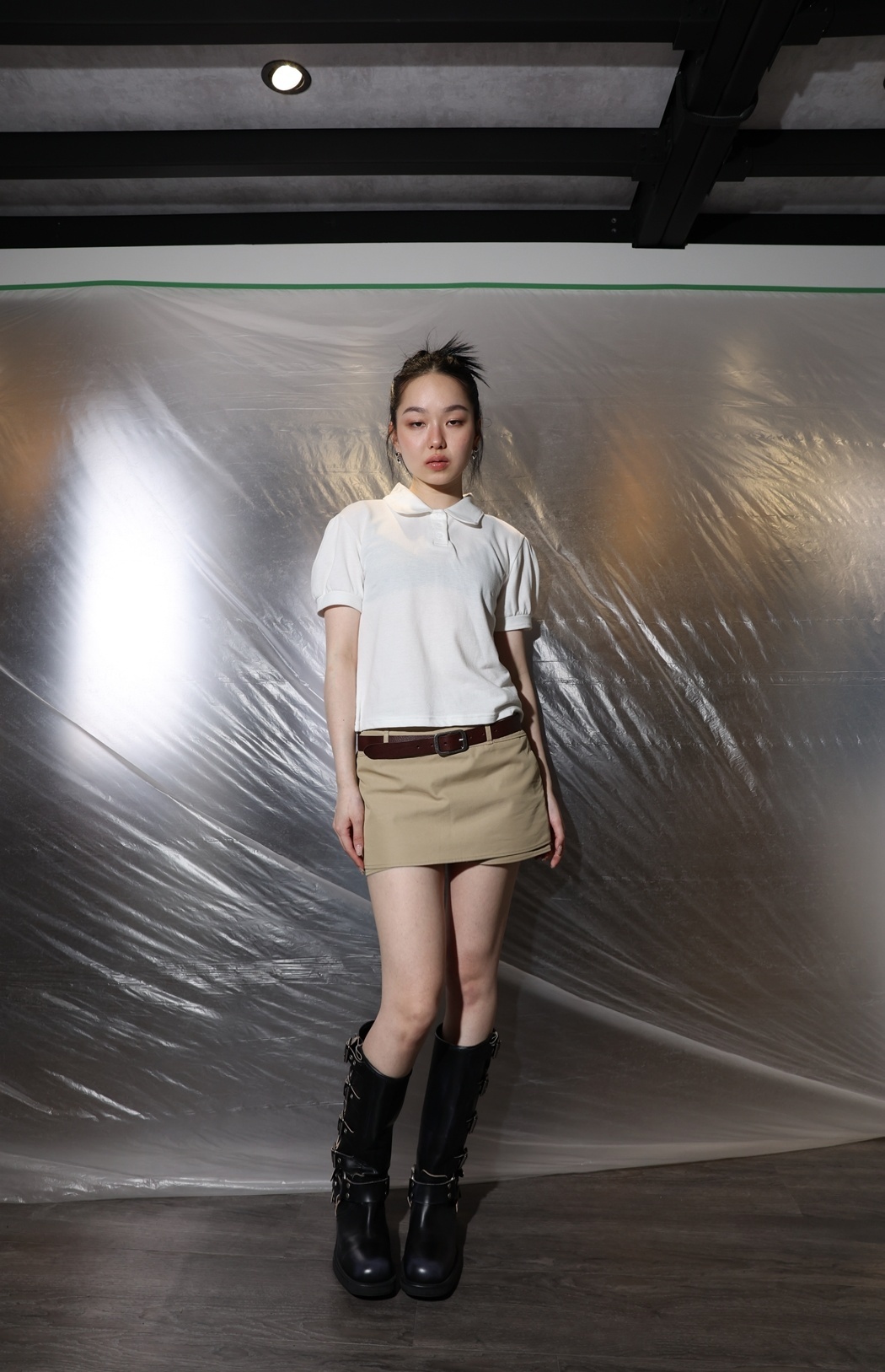 【穿拍樣品】澎袖polo領上衣-白