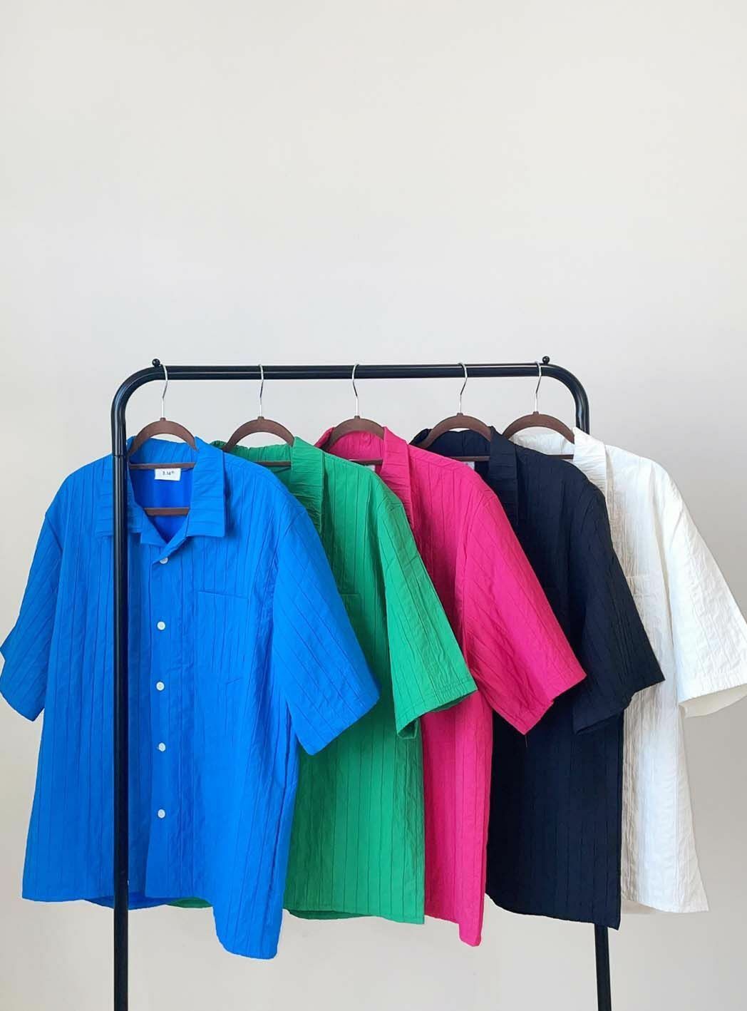 淨色暗直紋短袖恤衫 3.14-034S