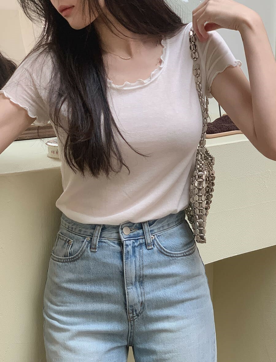 韓國Cherrykoko授權 精緻氣質薄透修身木耳滾邊上衣【MADE, CRKO】系列