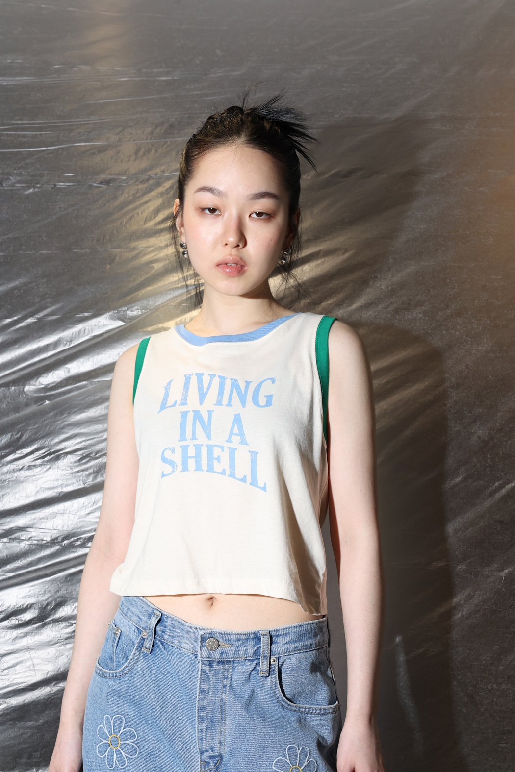 拼色字母休閒背心-藍