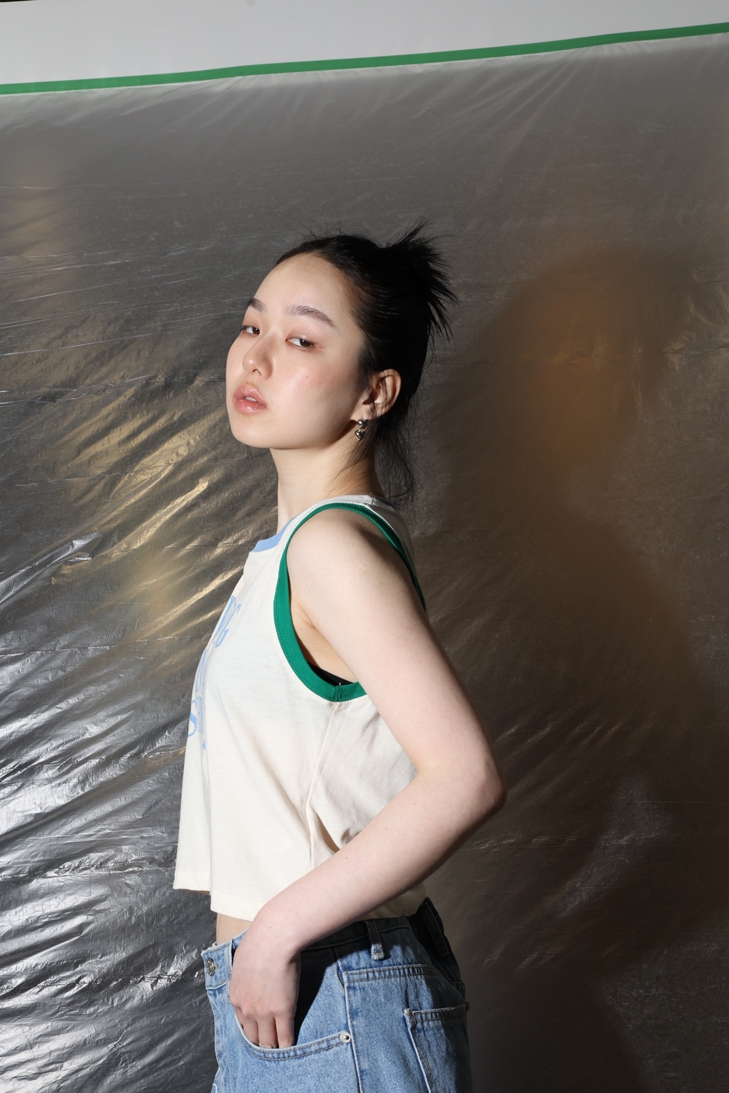 拼色字母休閒背心-藍