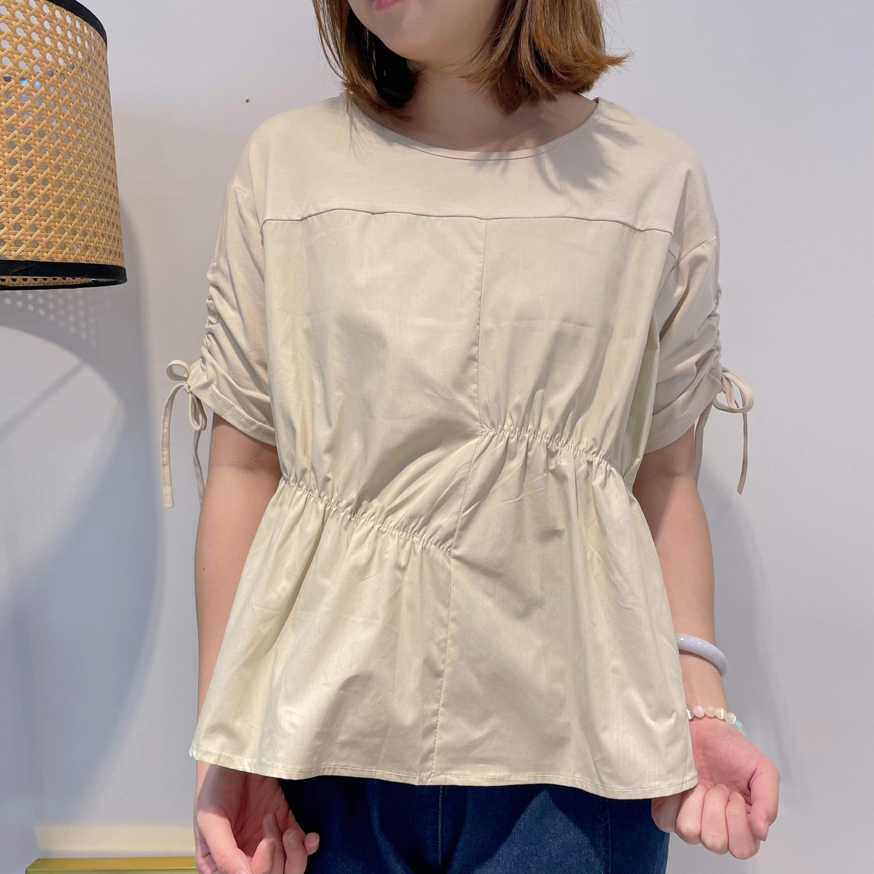 不規則橡筋束繩袖拼布TOP (P67-P70)