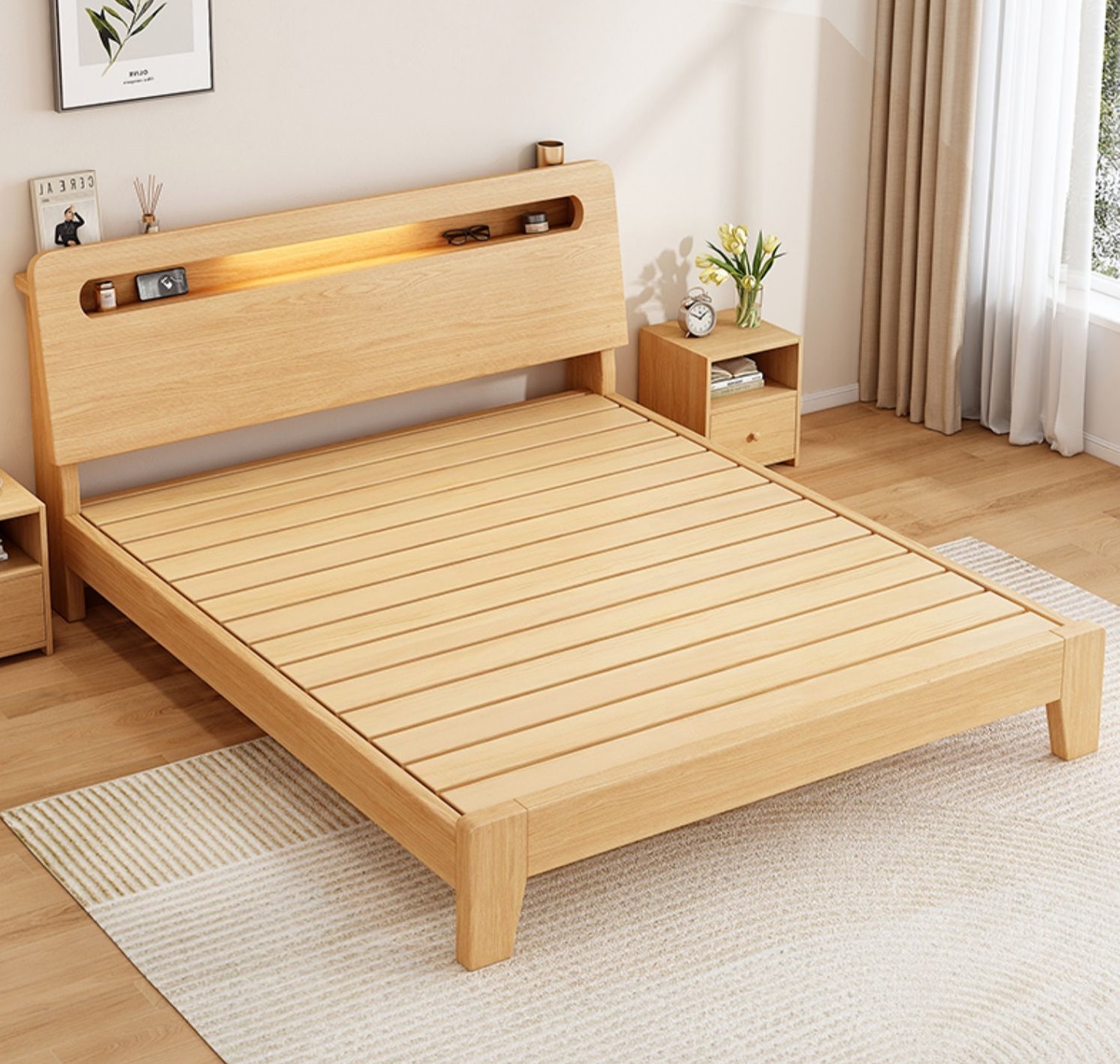 英翰實木床簡約現代雙人床架1.5米