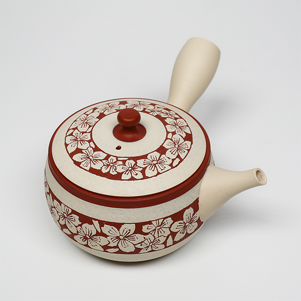 【陶仙】白泥櫻彫刻 橫手急須0.26L