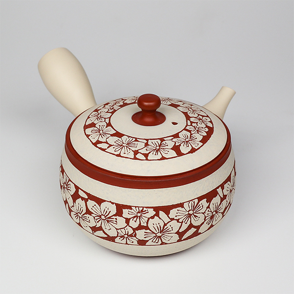 【陶仙】白泥櫻彫刻 橫手急須0.26L