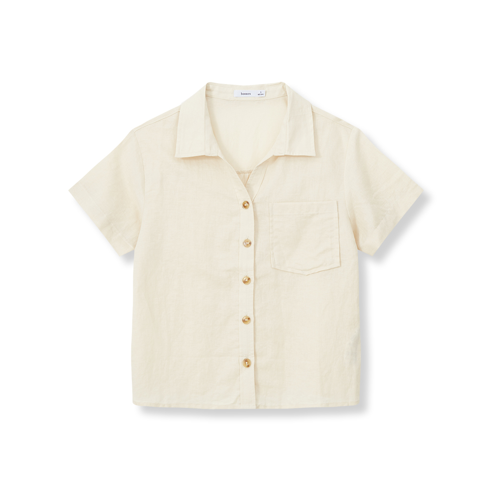 純色麻混紡襯衫