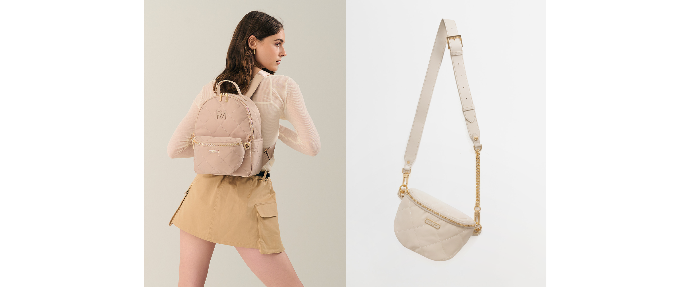 露營用大容量的一日旅行袋推薦，女生尼龍包-喬伊菱格胸/後背包。