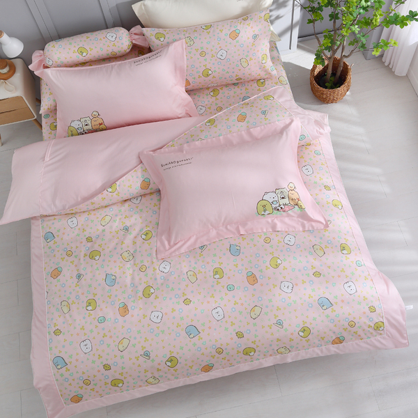 角落小夥伴床包兩用被組｜精梳棉｜角落幸運草 粉