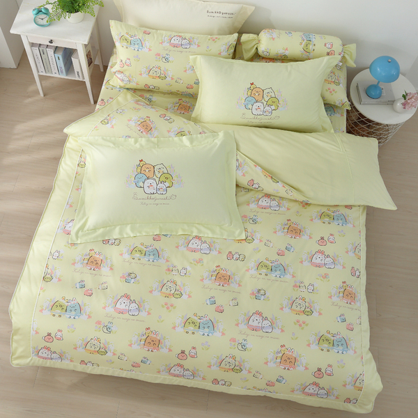 角落小夥伴床包兩用被組｜精梳棉｜兔兔花園漫步 黃
