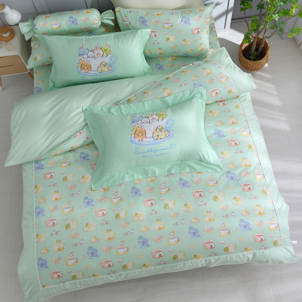 角落小夥伴床包兩用被組｜精梳棉｜角落咖啡杯 綠