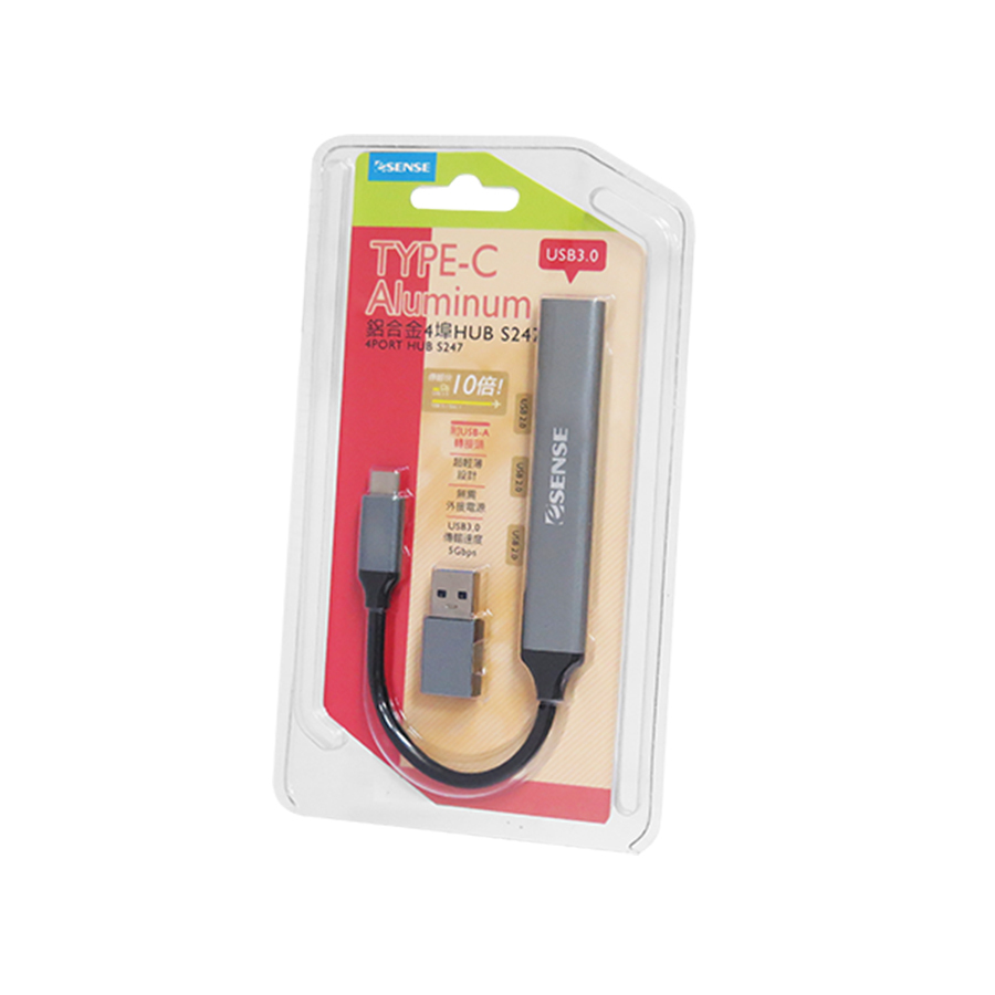 Esense Type-C鋁合金 4埠USB HUB