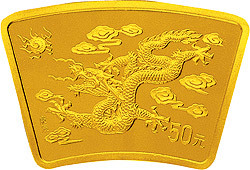 2000中國庚辰（龍）年金銀紀念幣1-2盎司扇形金質紀念幣