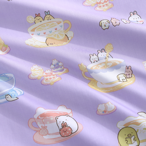 角落小夥伴床包兩用被組｜精梳棉｜角落咖啡杯 紫